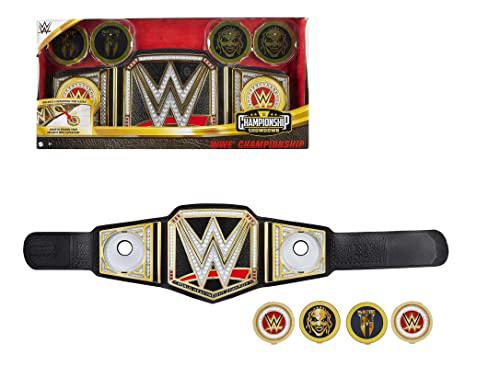 WWE Mattel wwe championship showdown deluxe role play title belt, authentic styling with 4 swappable side plates, adjustable belt for ki