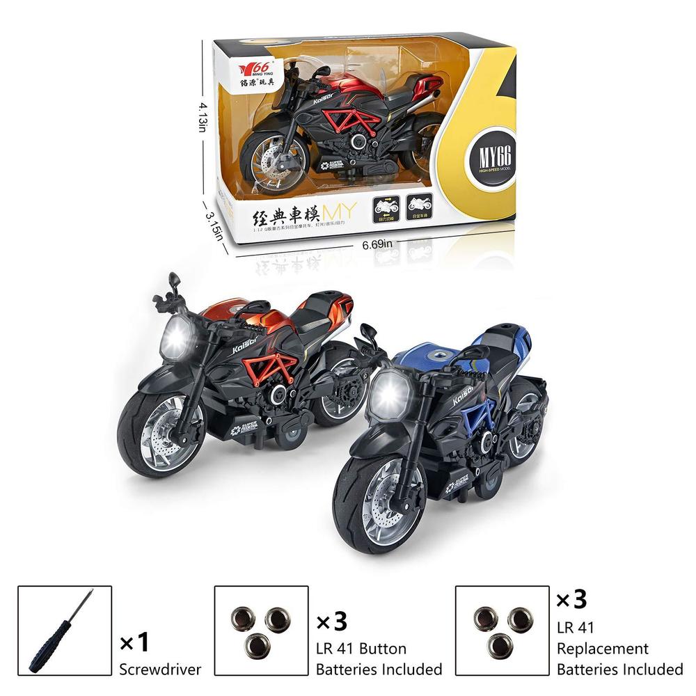 ming ying 66 kids toy motorcycle - 1:12 scale motorcycle toy with sound and light,motorcycle toys for boys age 3-12 (blue)