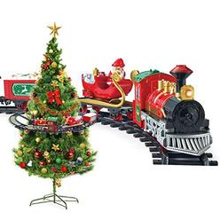 ELFSOUL christmas kids train set, train toy set track suspend around xmas tree with electric engine lights sound, electric train set 