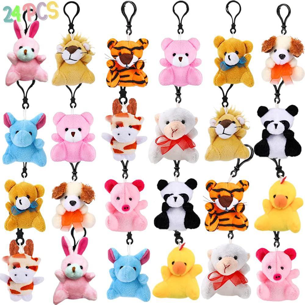 dinesil 24 pack mini plush animals toys, small stuffed animal plush keychain set for goodie bag fillers, easter basket stuffe
