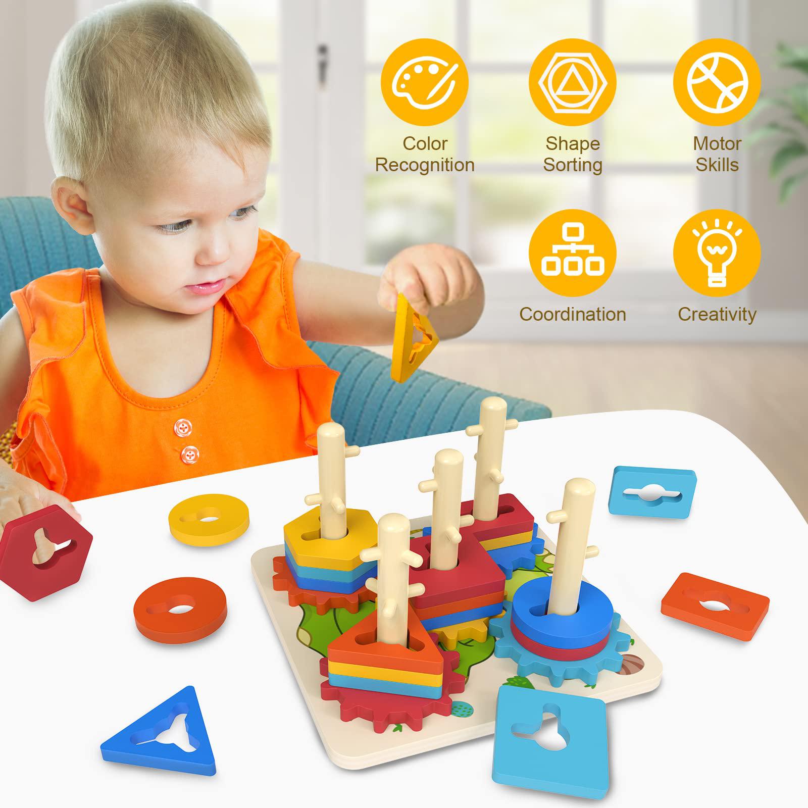 achiyway montessori toys for 1 2 3 year old toddlers,wooden sorting & stacking toys for boys girls,toddler boy & girl toys ag