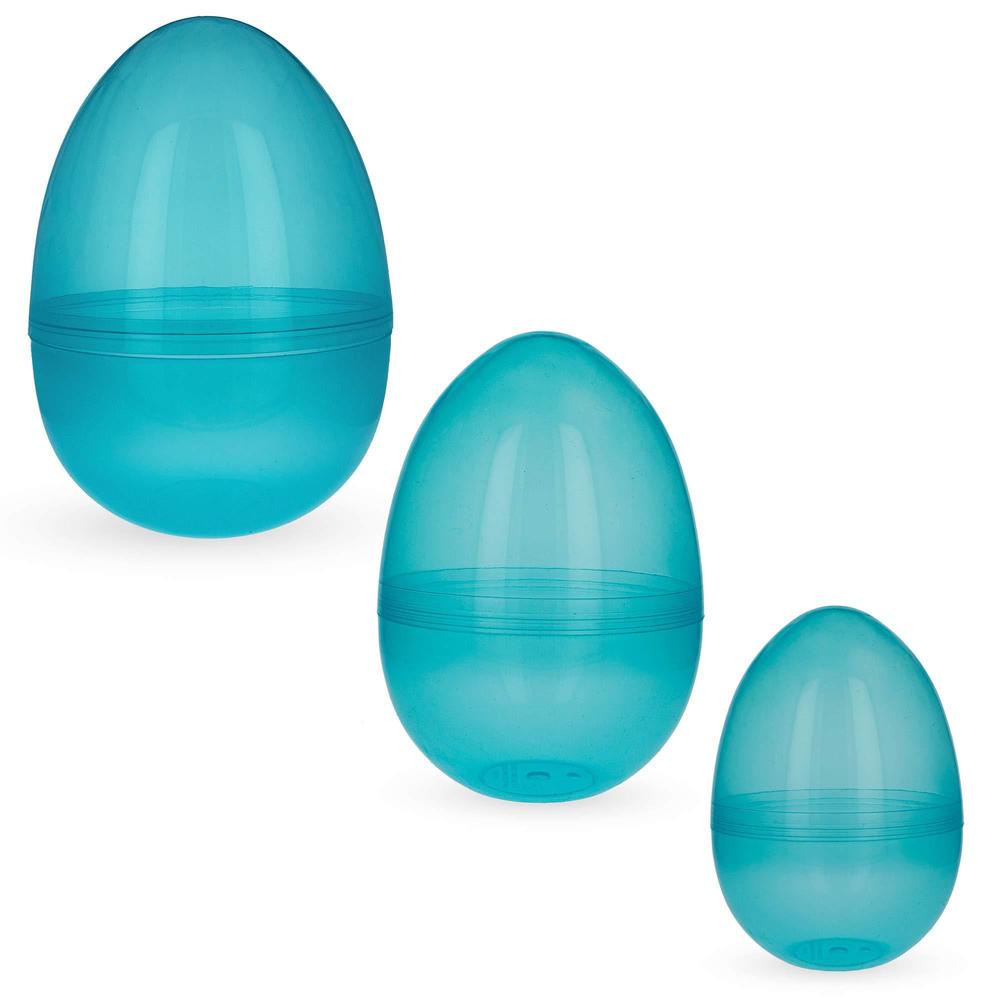 BestPysanky set of 3 blue jumbo size giant nesting fillable plastic easter eggs 10 inches