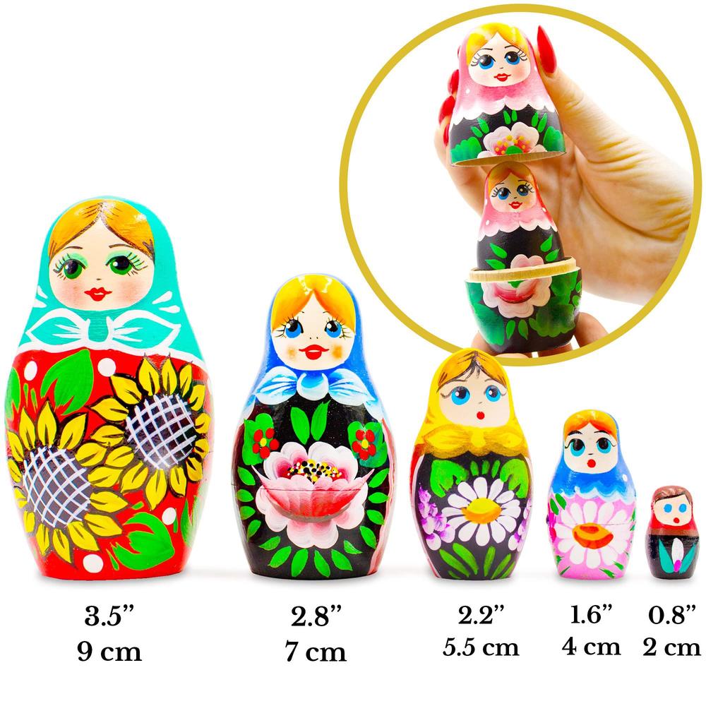 aevvv russian nesting dolls lot of random 3 sets by 5 pcs - collectible matryoshka dolls - hand painted folk art dolls - wood