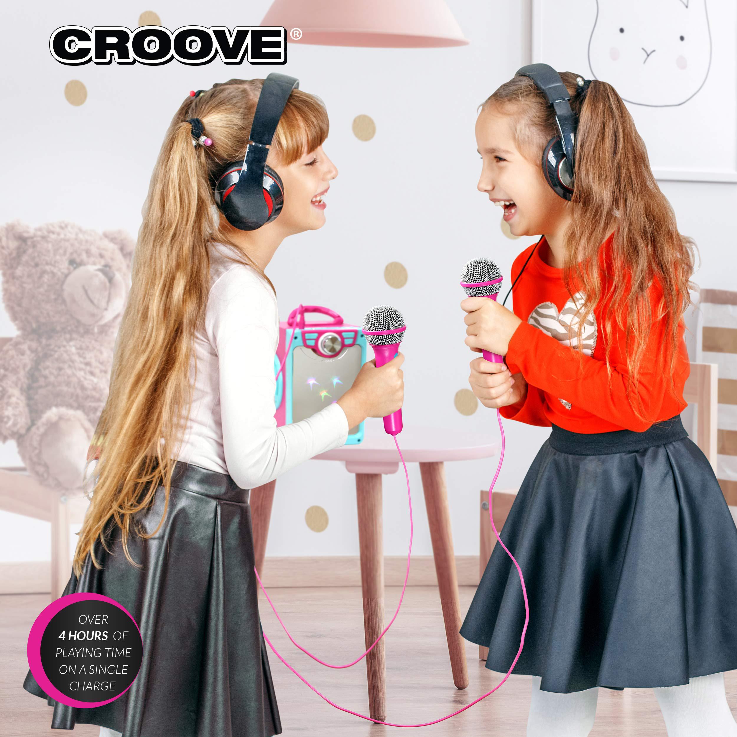 croove karaoke machine for kids | karoke set with 2 microphones | bluetooth/aux/usb connectivity | pink kareoke machine for g