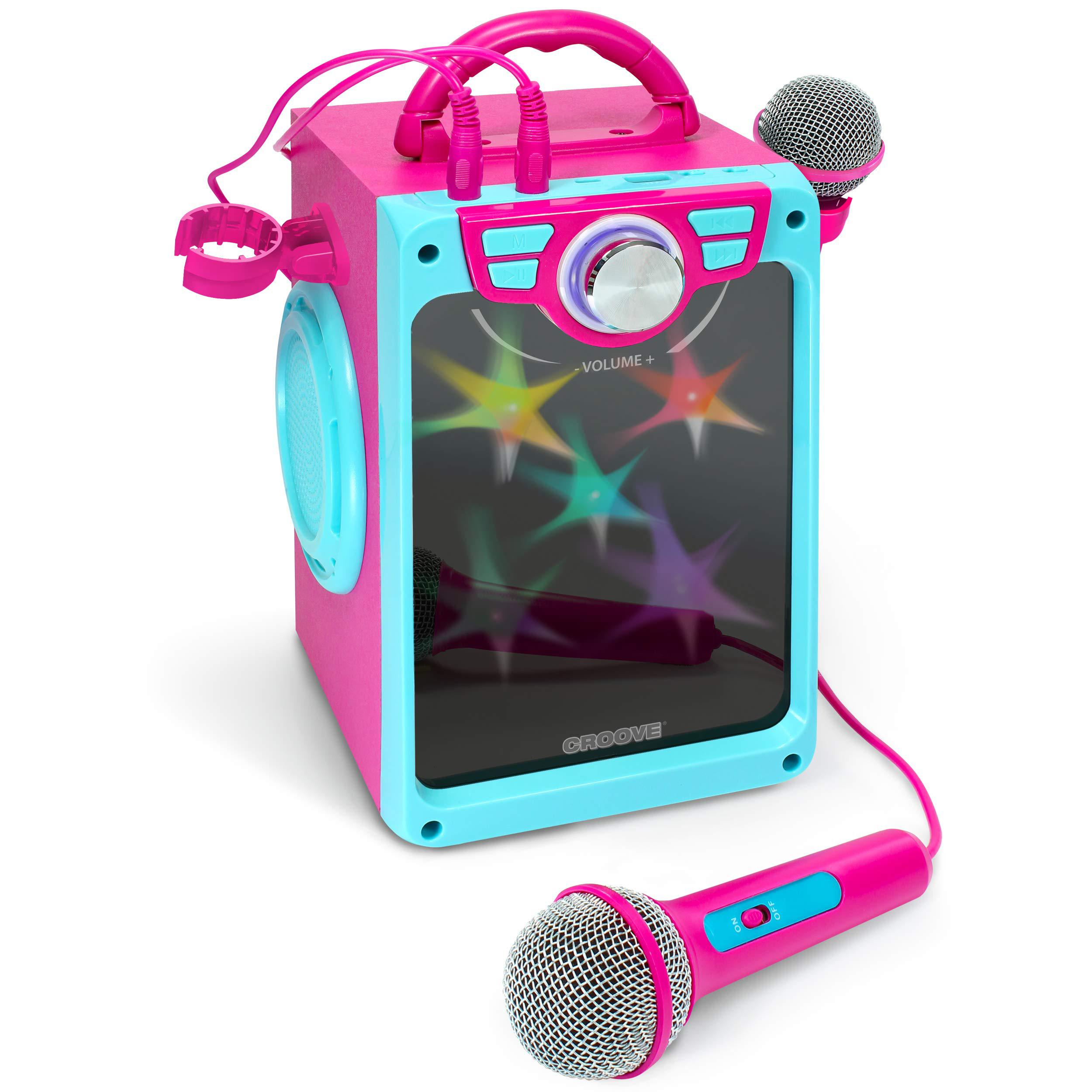 croove karaoke machine for kids | karoke set with 2 microphones | bluetooth/aux/usb connectivity | pink kareoke machine for g