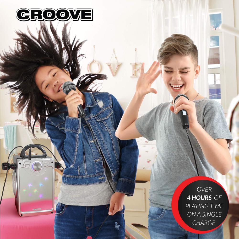 croove karaoke machine for kids - kids karaoke machine for girls and boys with 2 microphones - bluetooth, aux, usb connectivi