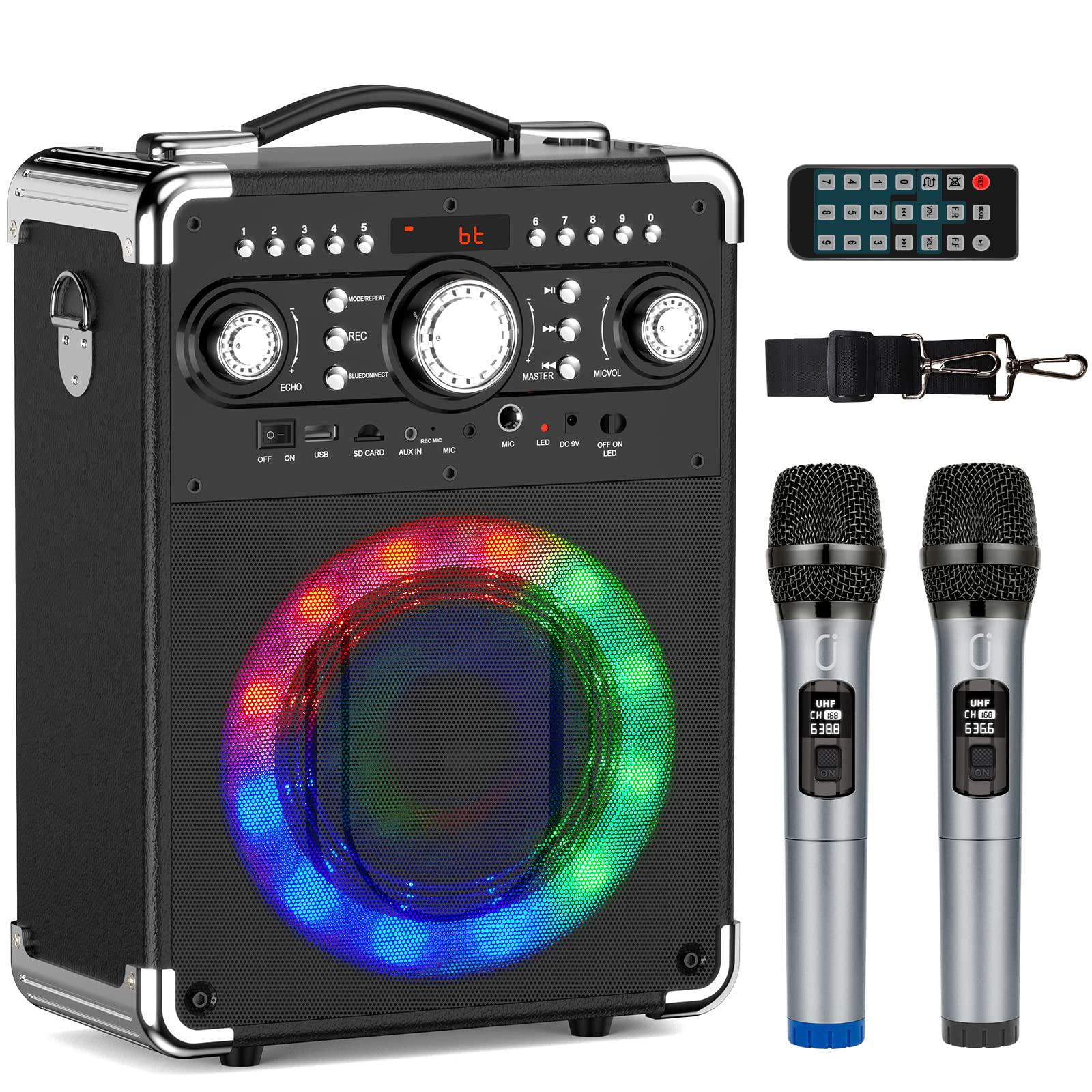 hwwr karaoke machine with 2 wireless microphones for adults and kids,portable party karaoke speaker with dj lights, bluetooth