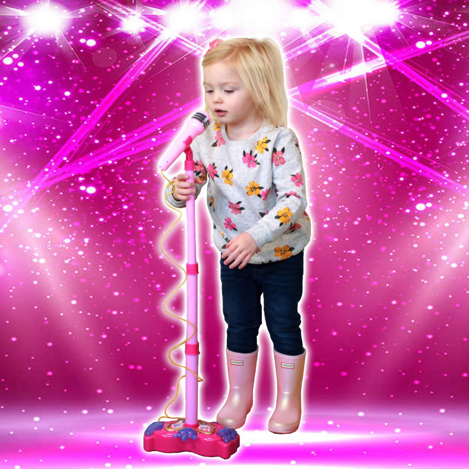 kid fun lilpals princess karaoke -children's toy stand up microphone play set w/built-in mp3 player, speaker, adjustable heig