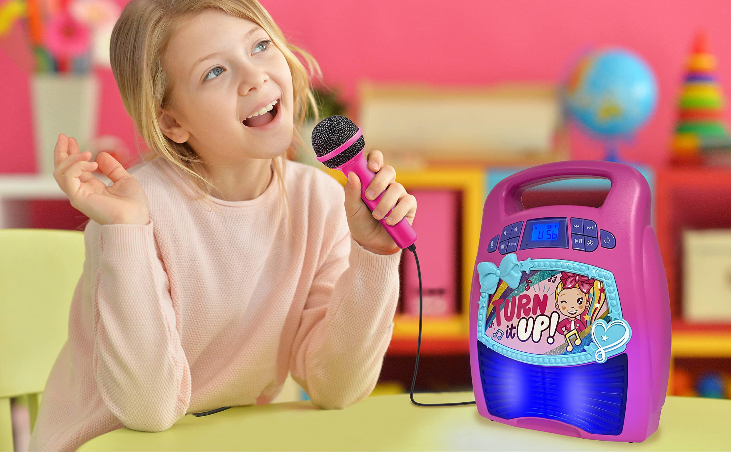 ekids jojo siwa bluetooth karaoke machine, portable bluetooth party speaker with microphone for kids, speaker with usb port t