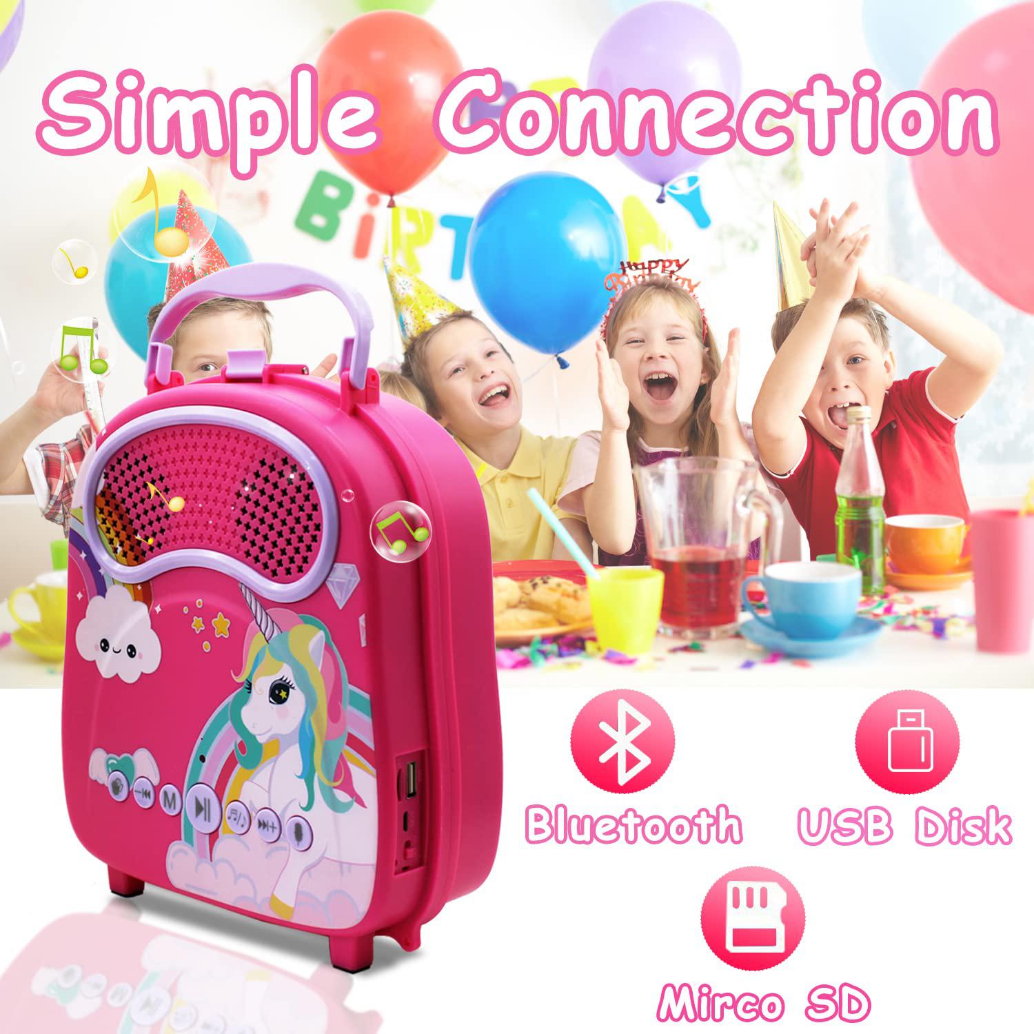 Sunyuey kids karaoke machine with 2 microphones for girls boys bluetooth toddler karaoke speaker include voice changer/rechargeable/c