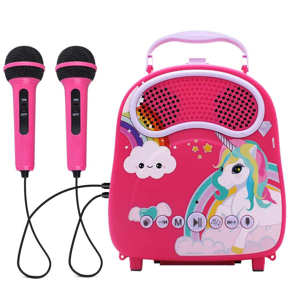 Sunyuey kids karaoke machine with 2 microphones for girls boys bluetooth toddler karaoke speaker include voice changer/rechargeable/c