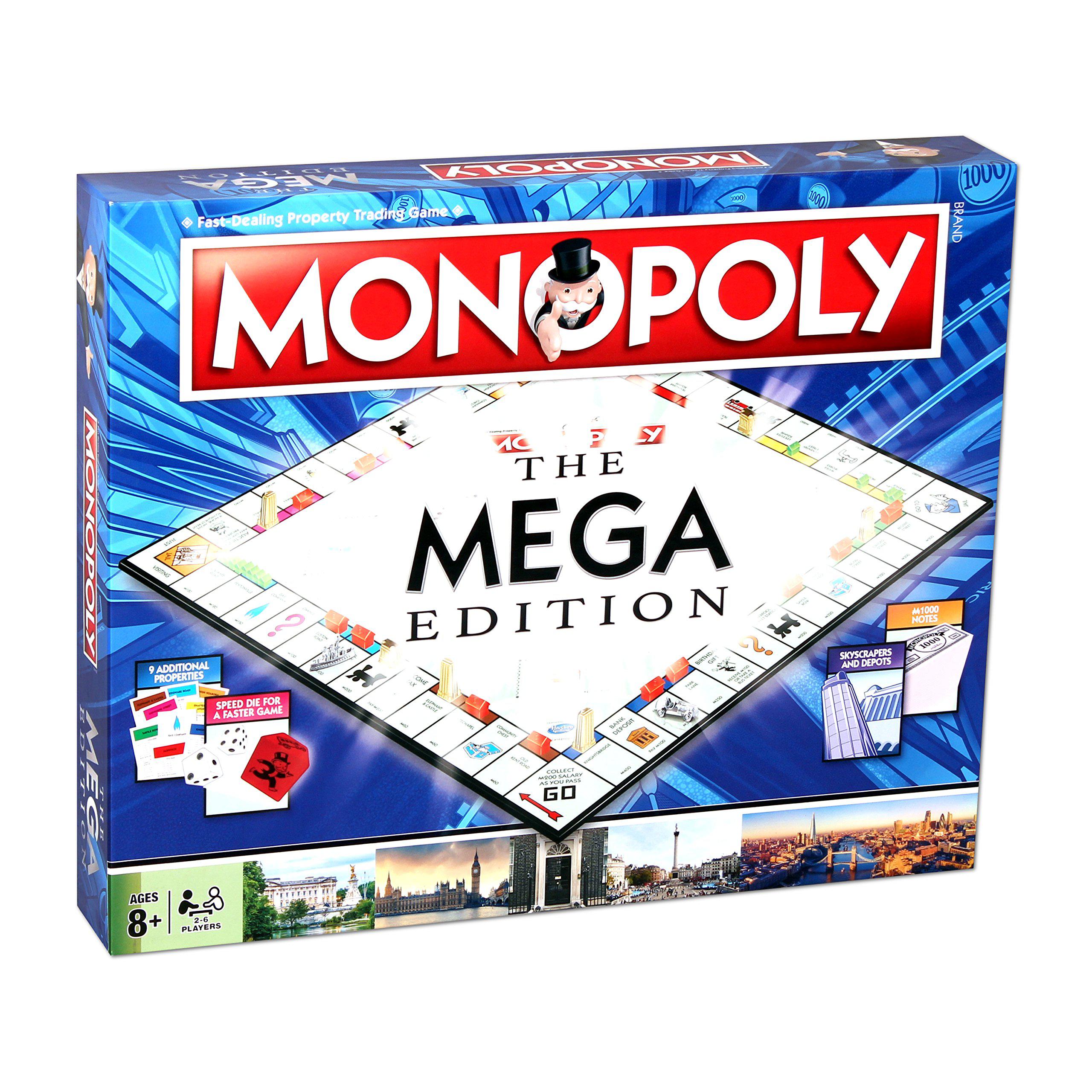 Winning Moves Games winning moves mega monopoly board game, an upgrade on the classic game board with 12 extra spaces including downing street, s