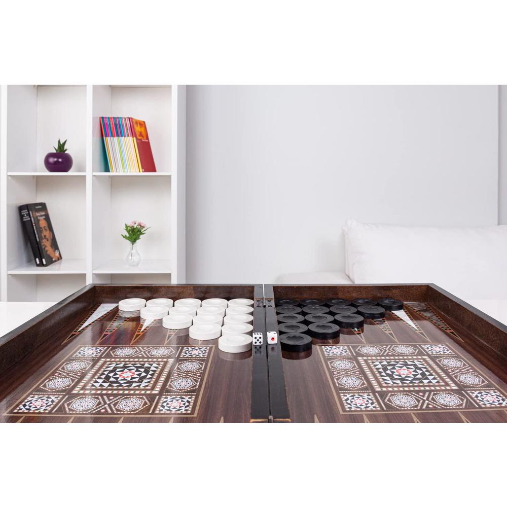 park & oz turkish backgammon backgammon board game set - 19'' board games for adults with polished wooden & elegant mosaic design for c