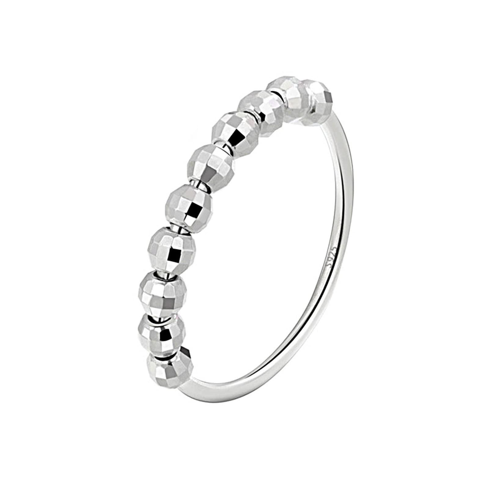 utisuviko 925 sterling silver fidget band ring with beads for women men,  anti anxiety adjustable ring for adults, spinner rings for str