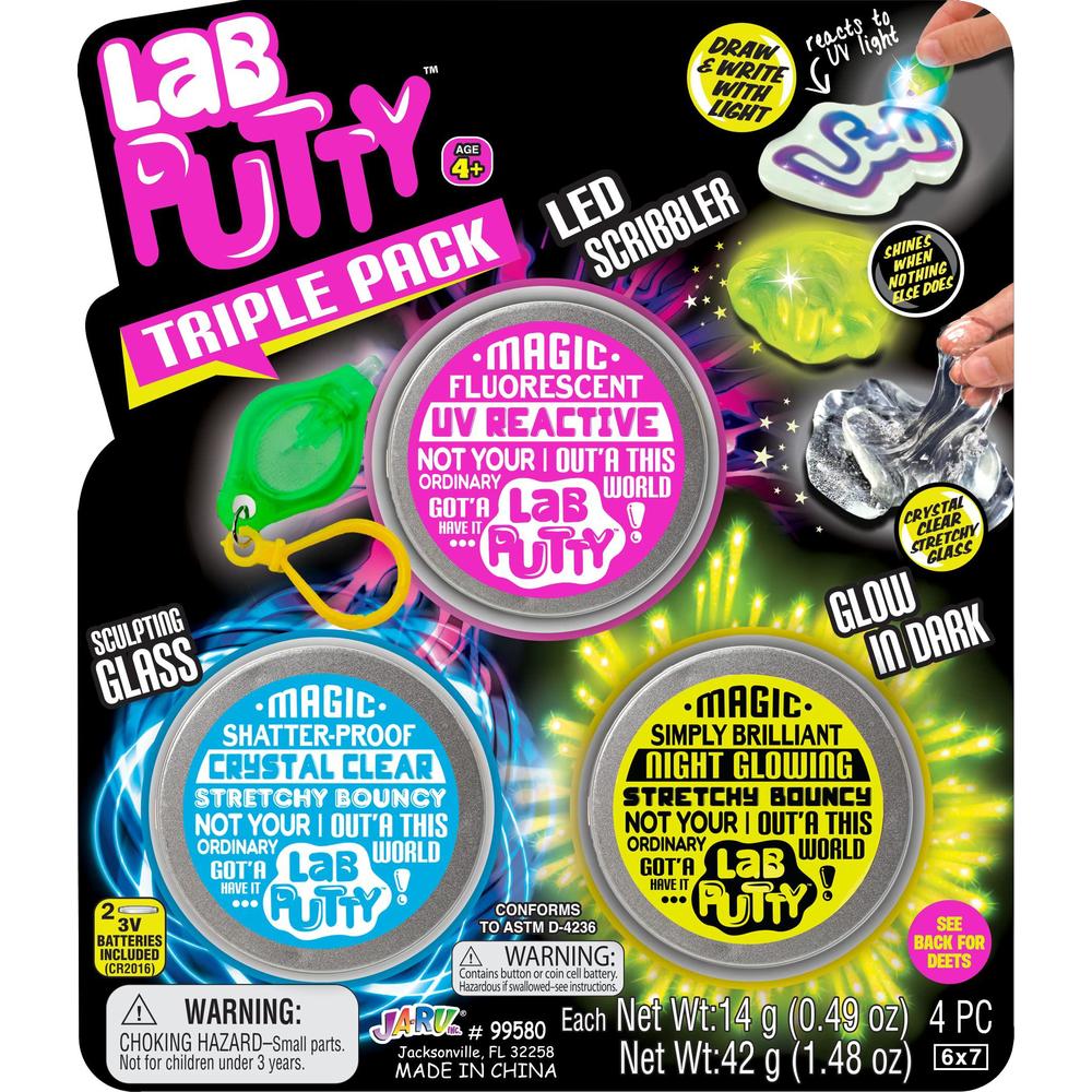 JA-RU lab putty assorted uv reactive, glow in the dark, crystal clear, uv sensitive, (3 units in 1 pack) by ja-ru. fidget toy putty