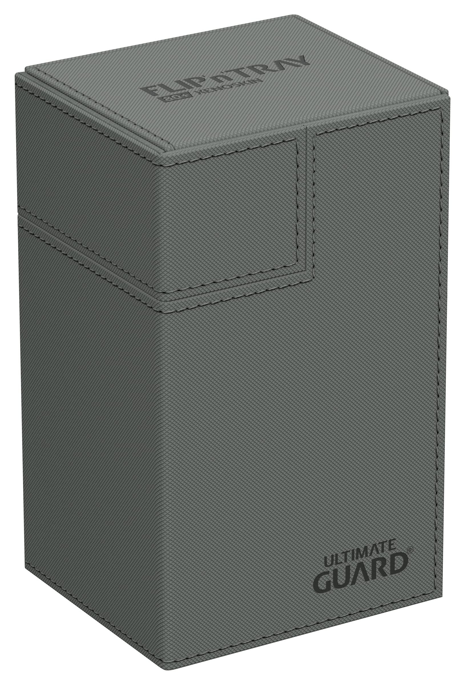 ultimate guard flip 'n' tray 80+, deck case for 80 double-sleeved tcg cards + dice tray, grey, independent magnetic closure &