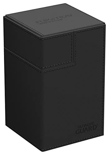 ultimate guard flip 'n' tray 100+, deck case for 100 double-sleeved tcg cards + dice tray, black, independent magnetic closur
