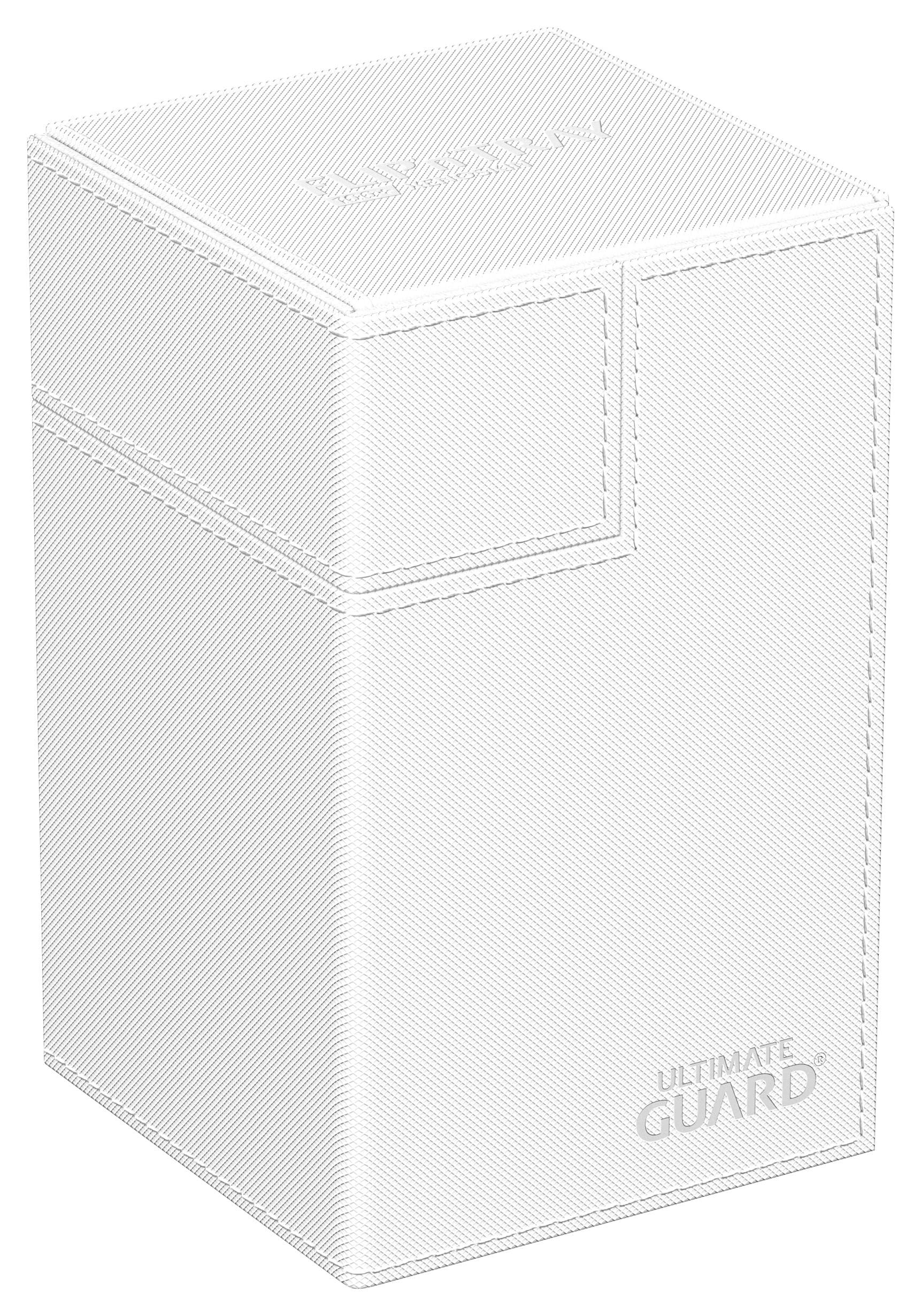 ultimate guard flip 'n' tray 100+, deck case for 100 double-sleeved tcg cards + dice tray, white, independent magnetic closur