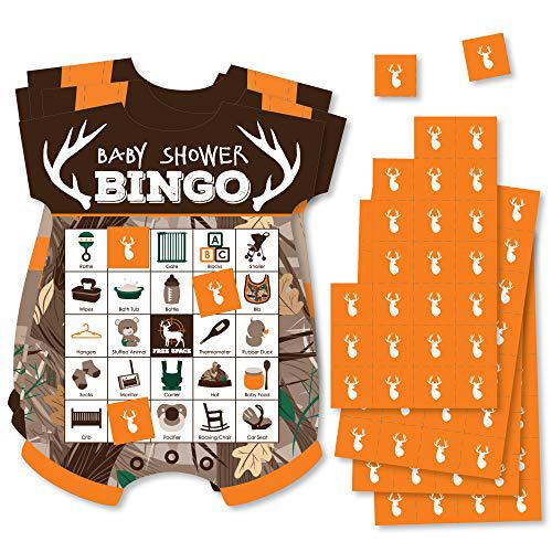 big dot of happiness gone hunting - picture bingo cards and markers - deer hunting camo baby shower shaped bingo game - set o