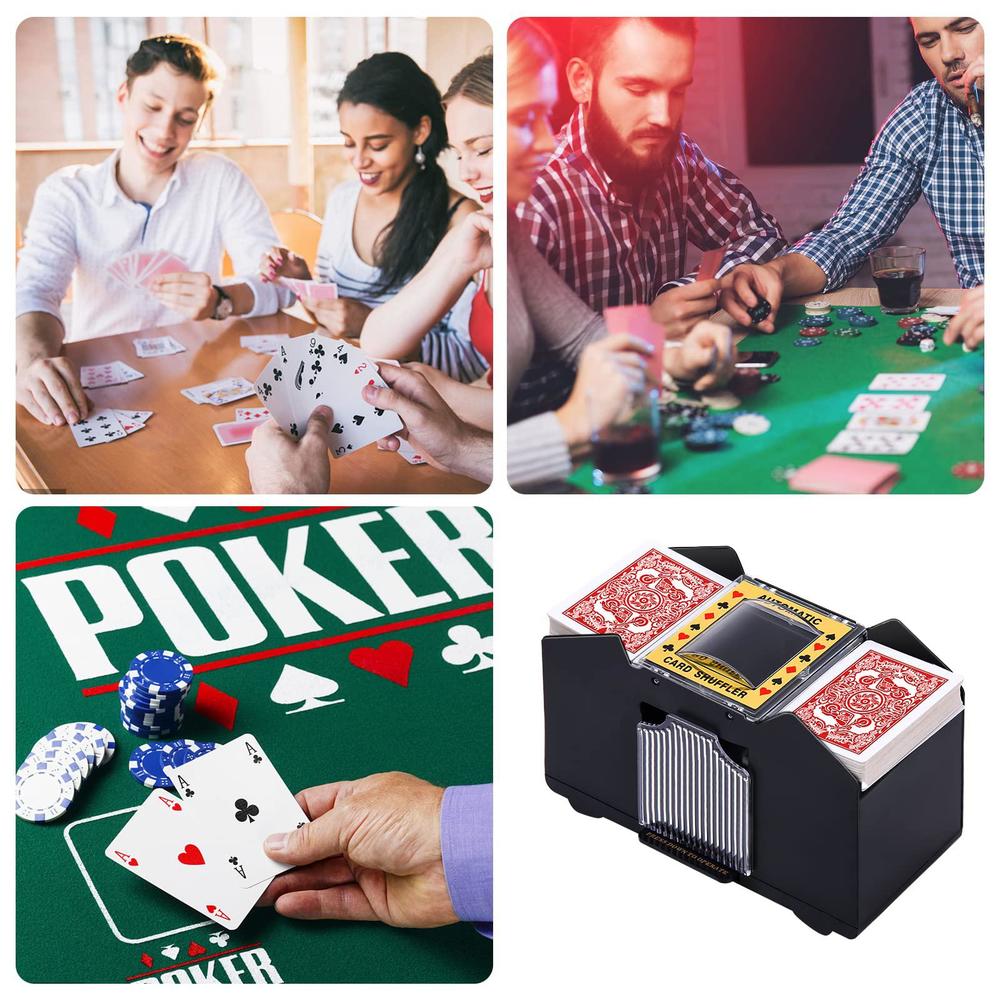 unniweei automatic card shuffler 1-4 decks, electric battery-operated shuffler, casino card game for poker, home card game, u