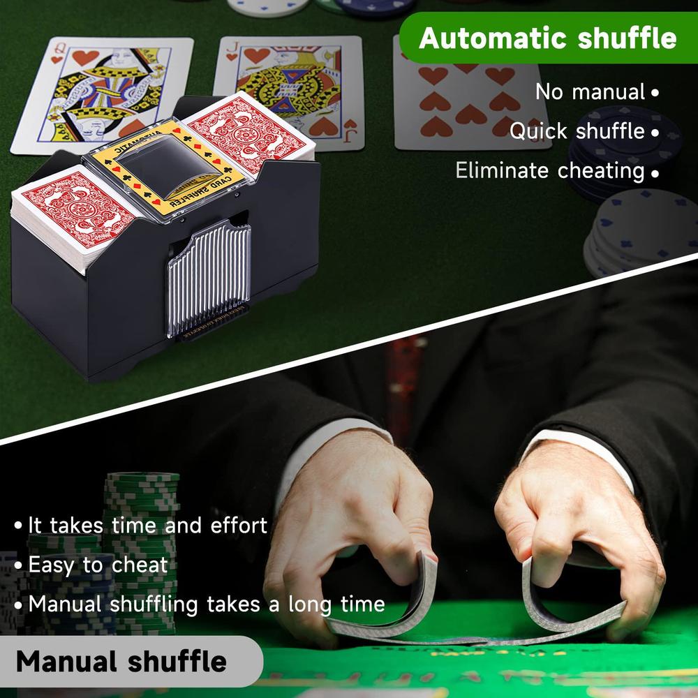 unniweei automatic card shuffler 1-4 decks, electric battery-operated shuffler, casino card game for poker, home card game, u