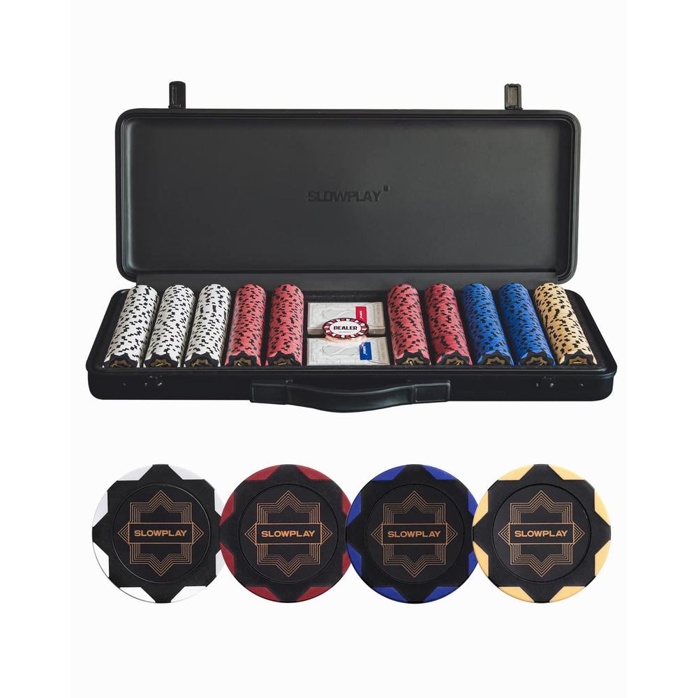 slowplay nash 14g clay poker chips set for texas holdem, 500 pcs [blank chips] features a high-end chip case with extra durab