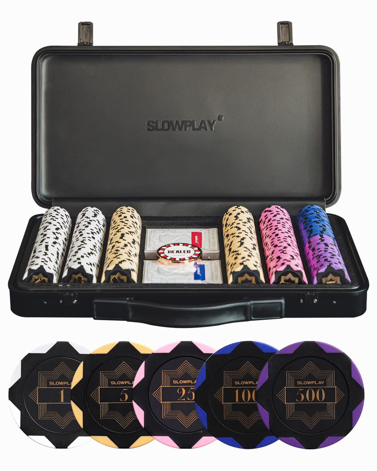 SLOWPLAY Nash 14g Clay Poker Chips Set for Texas Holdem, 300 PCS [with Numbered Values] Features a High-end Chip case with Extra