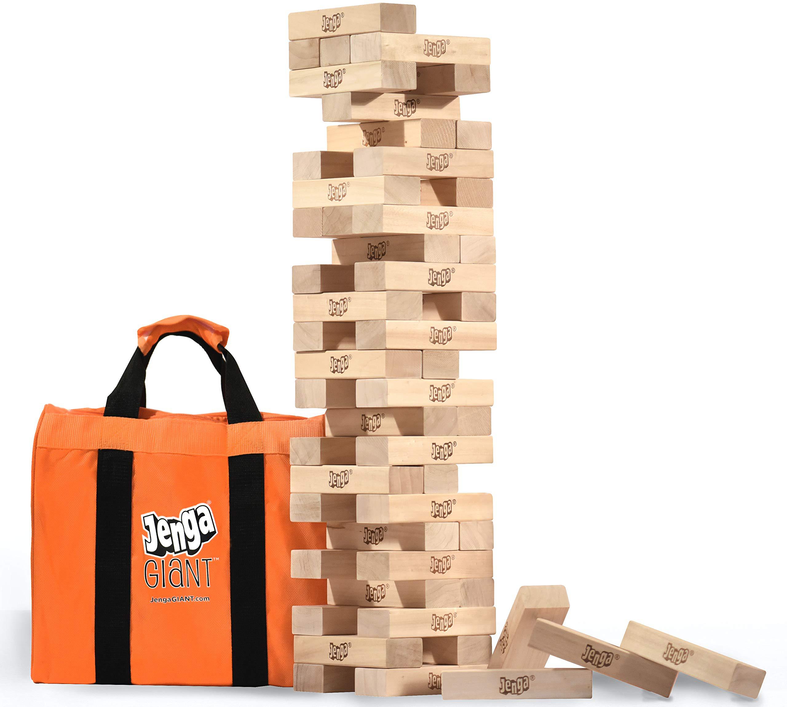 jenga official giant js6 - extra large size stacks to over 4 feet, includes heavy-duty carry bag, premium hardwood blocks, sp