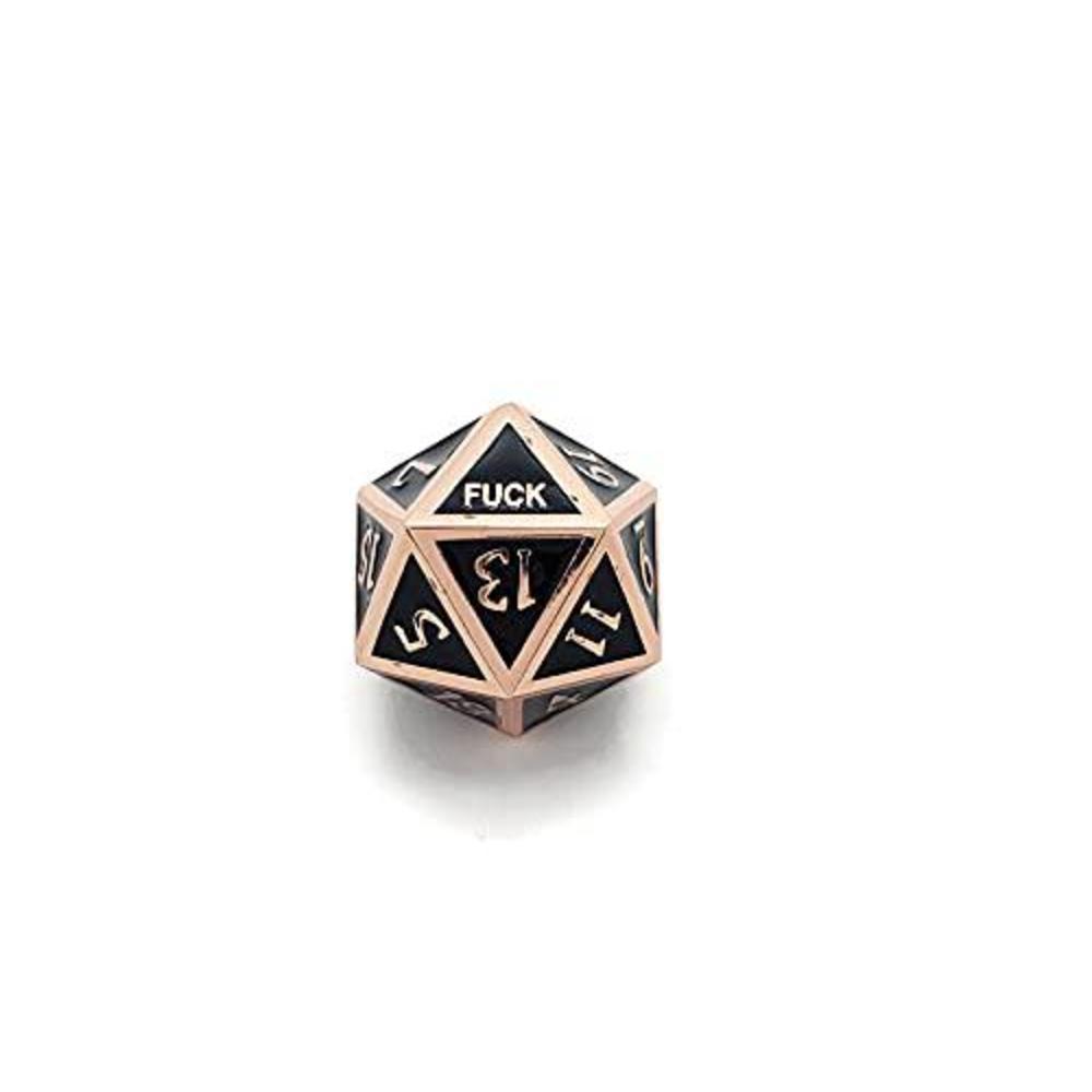 Black Bazaar metal d20 f*** dice critical fail f 20 sided die set dnd black copper brass steampunk gunmetal color number for role playing 