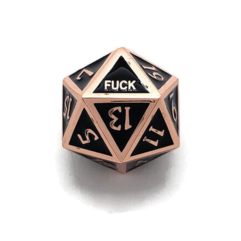 Black Bazaar metal d20 f*** dice critical fail f 20 sided die set dnd black copper brass steampunk gunmetal color number for role playing 