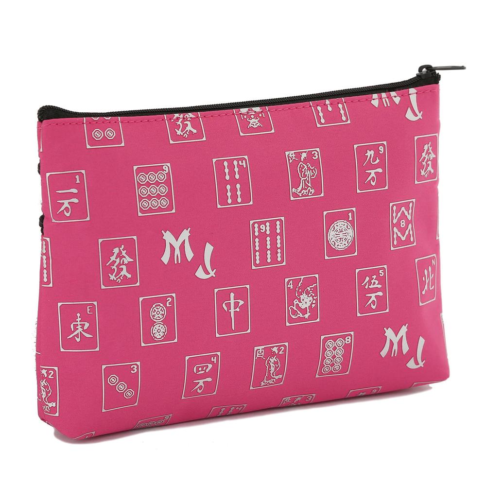 kaopos fuchsia logo pattern 3 zipper mah jong purse for mahjong cardf