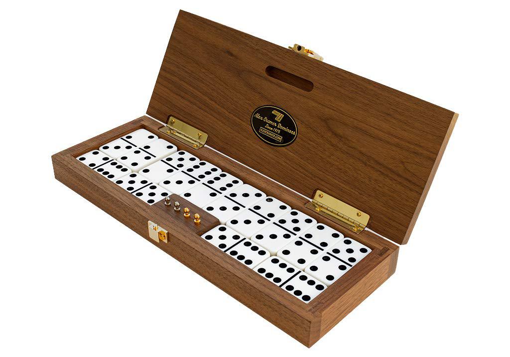 Alex Cramer Company alex cramer 'mariner' domino set with black walnut case - 28 premium quality double six dominoes set with 2 18-karat gold-pla