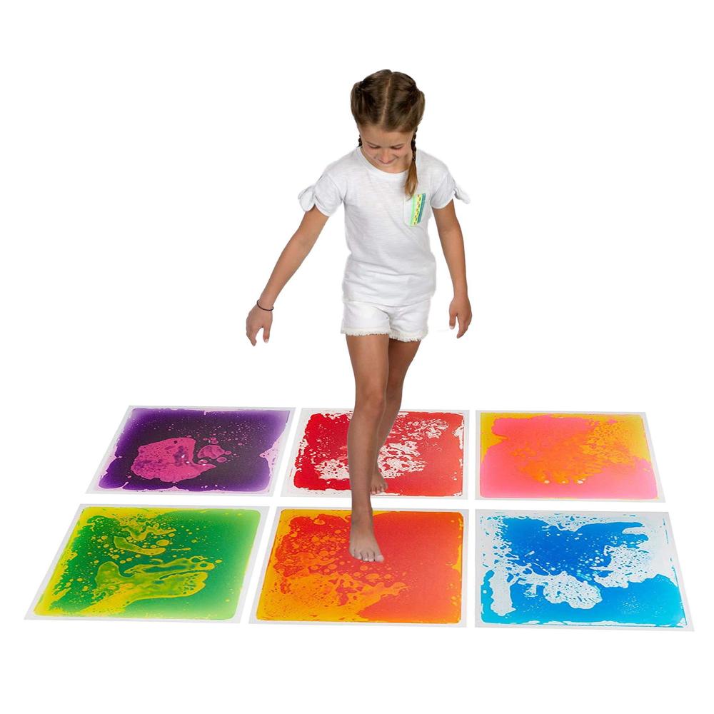 playlearn 6pk liquid floor tiles - 20x 20 - multi-colored - sensory tiles - gel lava tiles