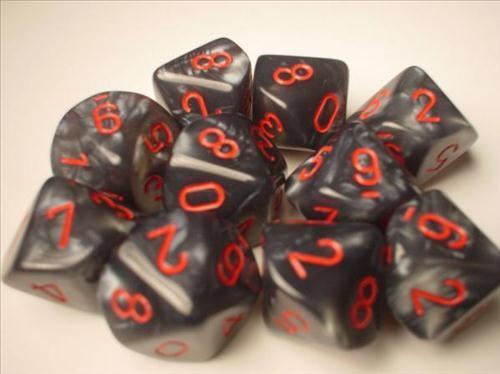 chessex dice sets: velvet black with red - ten sided die d10 set (10)