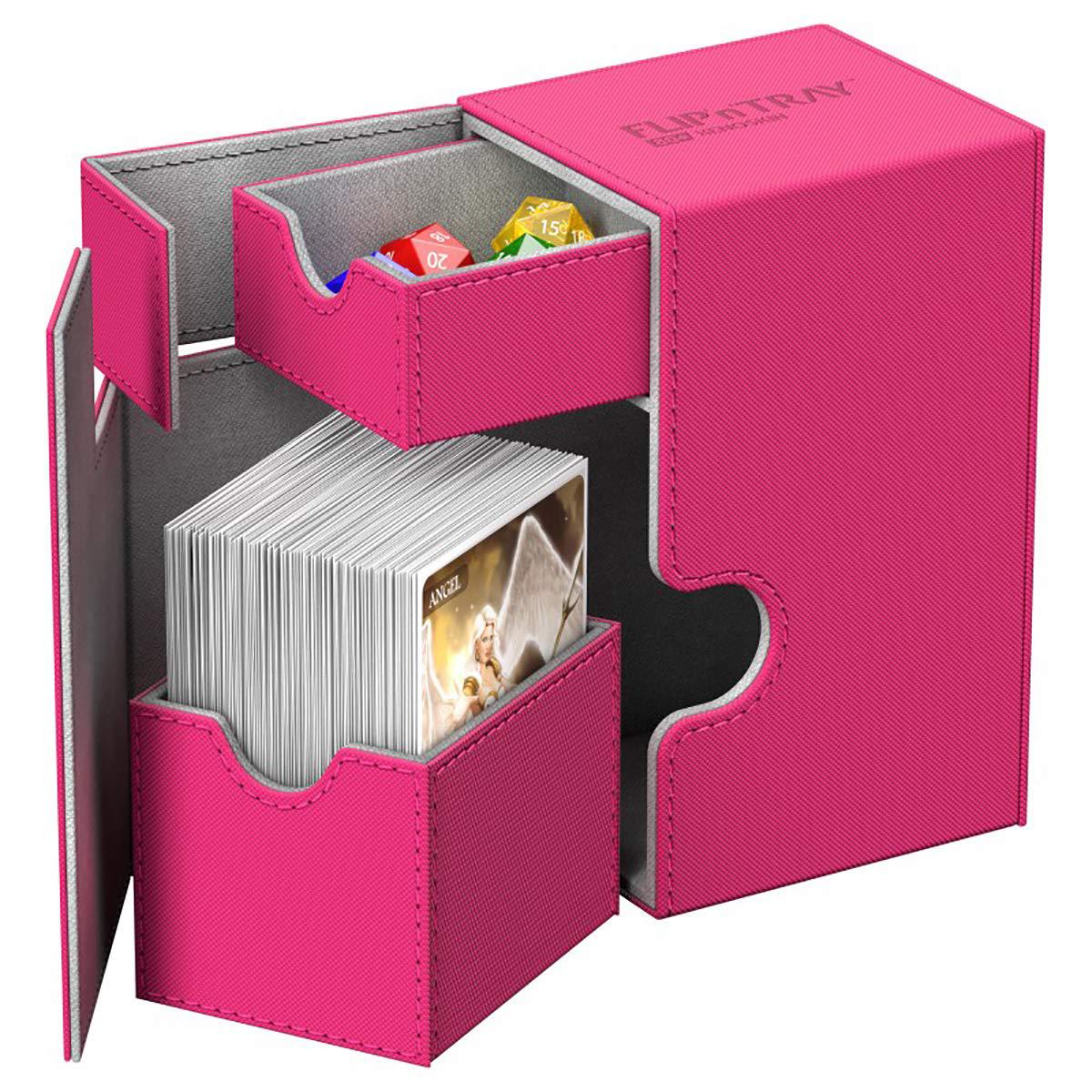 ultimate guard flip 'n' tray 80+, deck case for 80 double-sleeved tcg cards + dice tray, pink/grey, independent magnetic clos