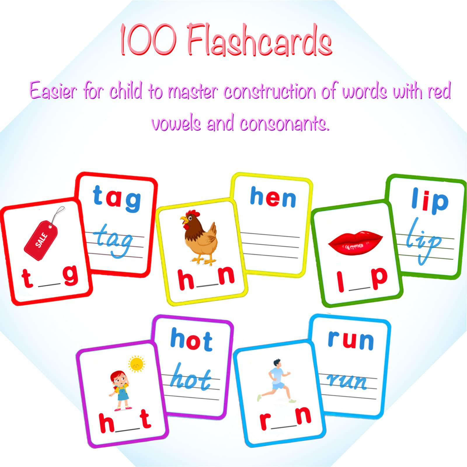 RUSON 100 short vowel spelling flashcards, handwriting cards learn to write cvc sight words cvc words games for kindergarten learni