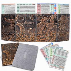 czyy dnd dungeon master screen four-panel with pockets, faux leather 3d embossed with cthulhu - included dm screen inserts an