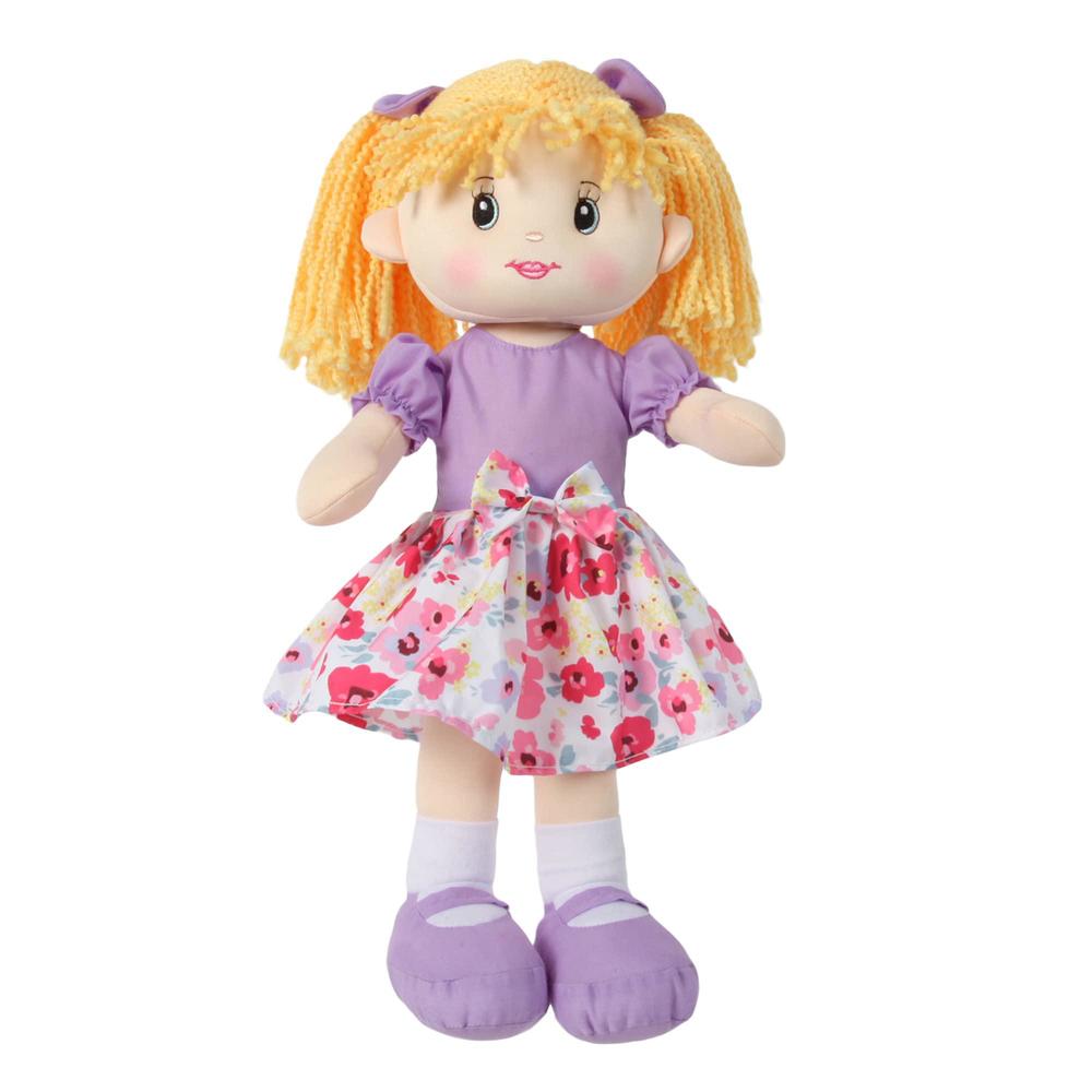 linzy toys, 16'' pink floral soft plush rag doll with floral wrap dress, rag doll for girls, sleeping cuddle buddy for toddle