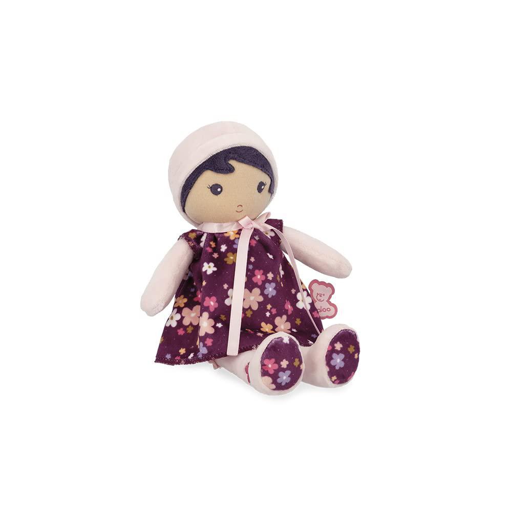 kaloo tendresse - my first fabric doll violette 10 tall - black hair and floral dress - washable - ages 0+ - k200001