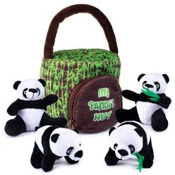 Plush Creations my talking plush pandas hut plush toy set | includes 4 talking soft plush pandas | with a plush panda hut shaped carrier | gr