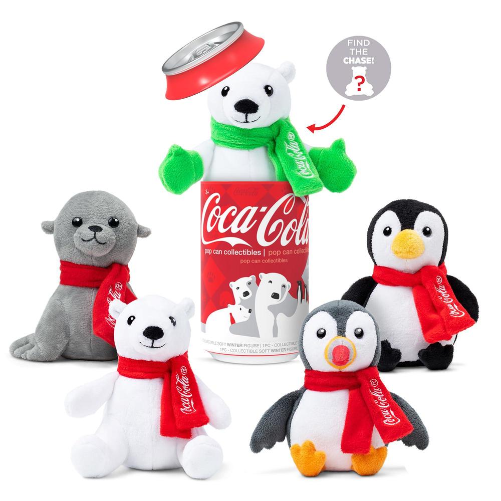 coca-cola pop cans! collectible 5" plush stuffed animal in 12oz can - character will vary - collect them all!