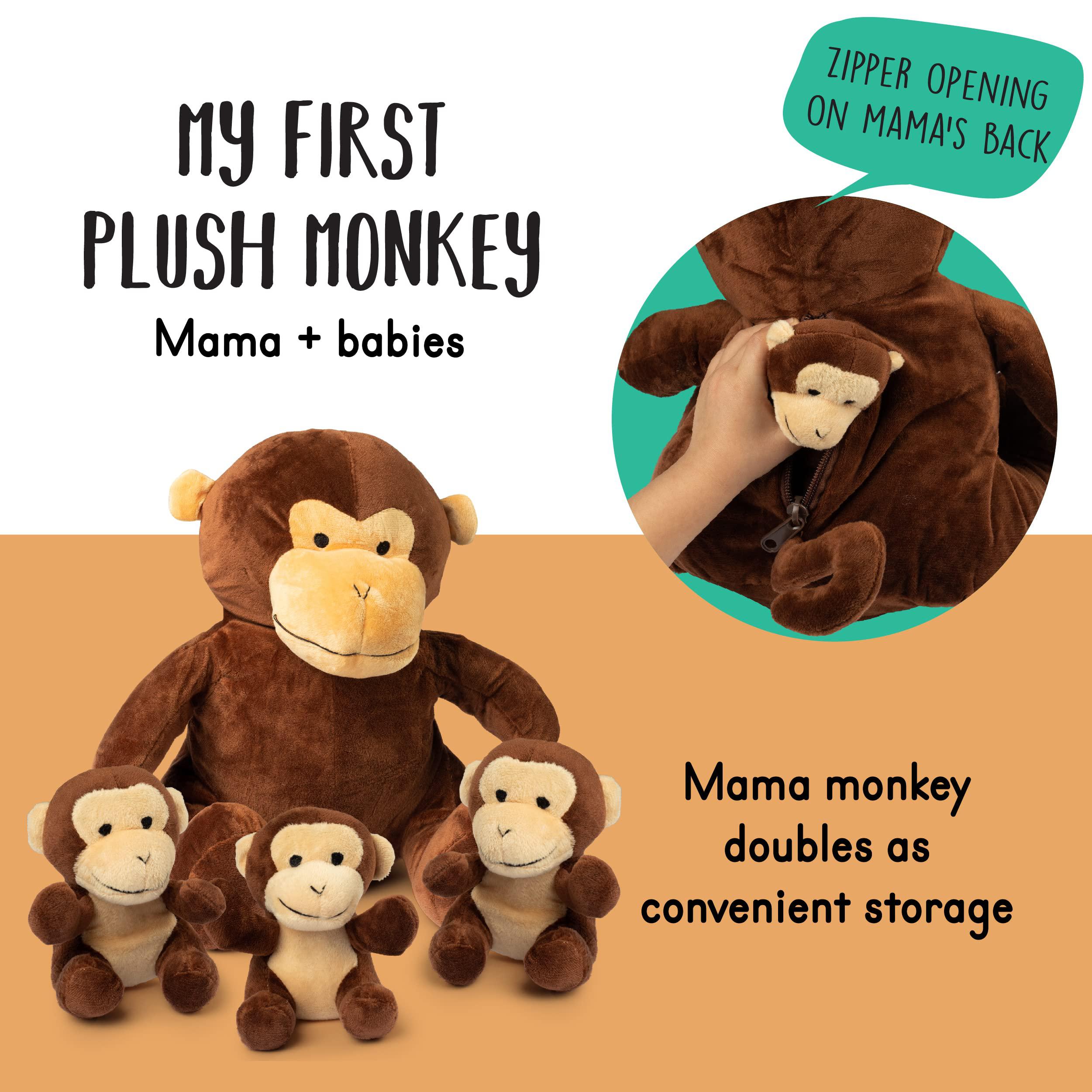 Plush Creations talking stuffed mommy monkey with 3 baby monkeys in her tummy | plush monkey | monkey stuffed animals | stuffed animal family