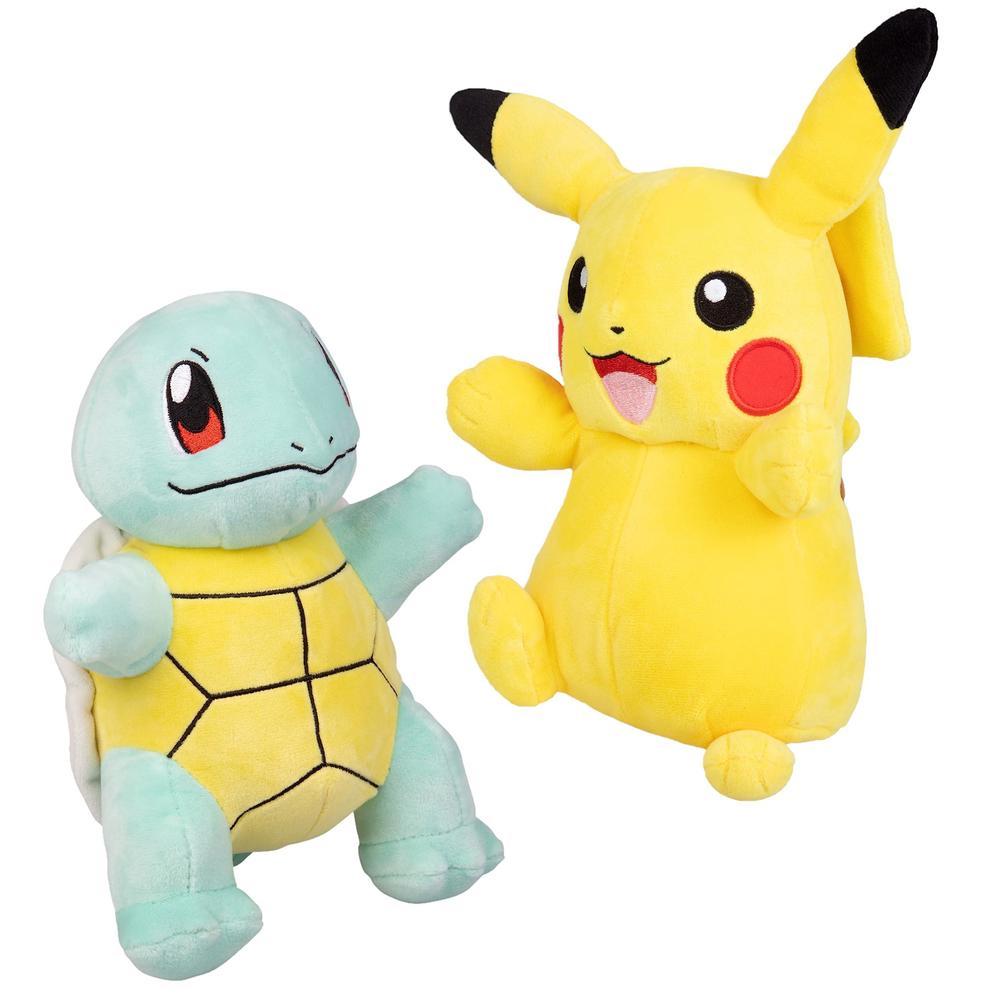 JAZWARES pokmon pikachu & squirtle plush stuffed animal toys, 2-pack - 8" - officially licensed