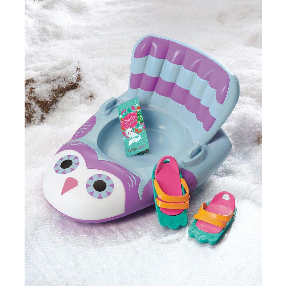 american girl welliewishers make tracks sled & snow shoes for 14.5-inch dolls with an owl sled, snowshoes and a tracks guide,