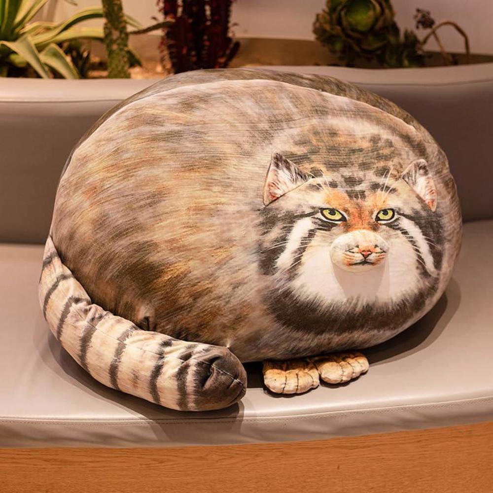 xiaohong chubby steppe cat pillow,18'' pallas cat plush pillow, cute steppe cat stuffed animals soft plushies, kitten plush throw pill