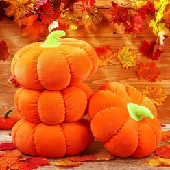 Sumind 4 pieces stuffed pumpkin fluffy pumpkin plush toy thanksgiving halloween pumpkins decorative couch throw pillow pumpkin toys 