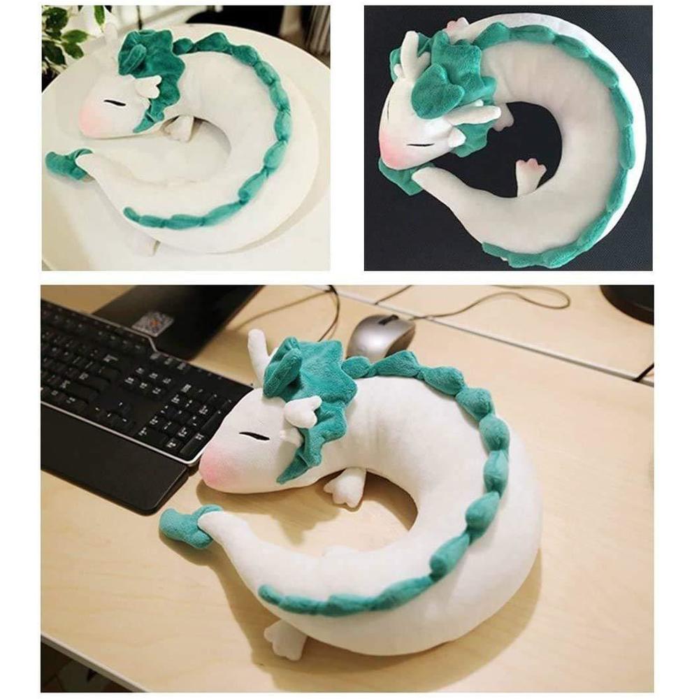 akebrog anime cute white dragon neck pillow u-shaped travel pillow doll plush toy dragon neck pillow, soft plush dragon stuff