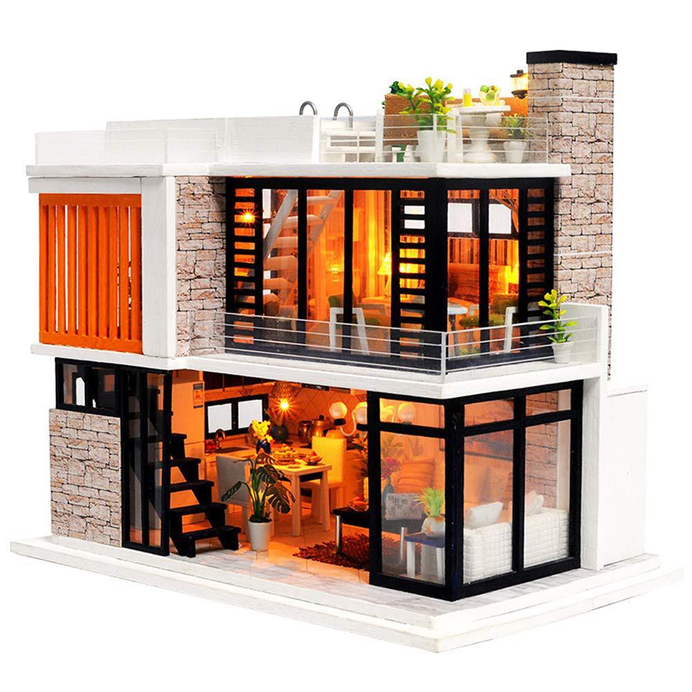 spilay dollhouse miniature with furniture,diy dollhouse kit mini modern villa model with music box,1:24 scale creative doll h