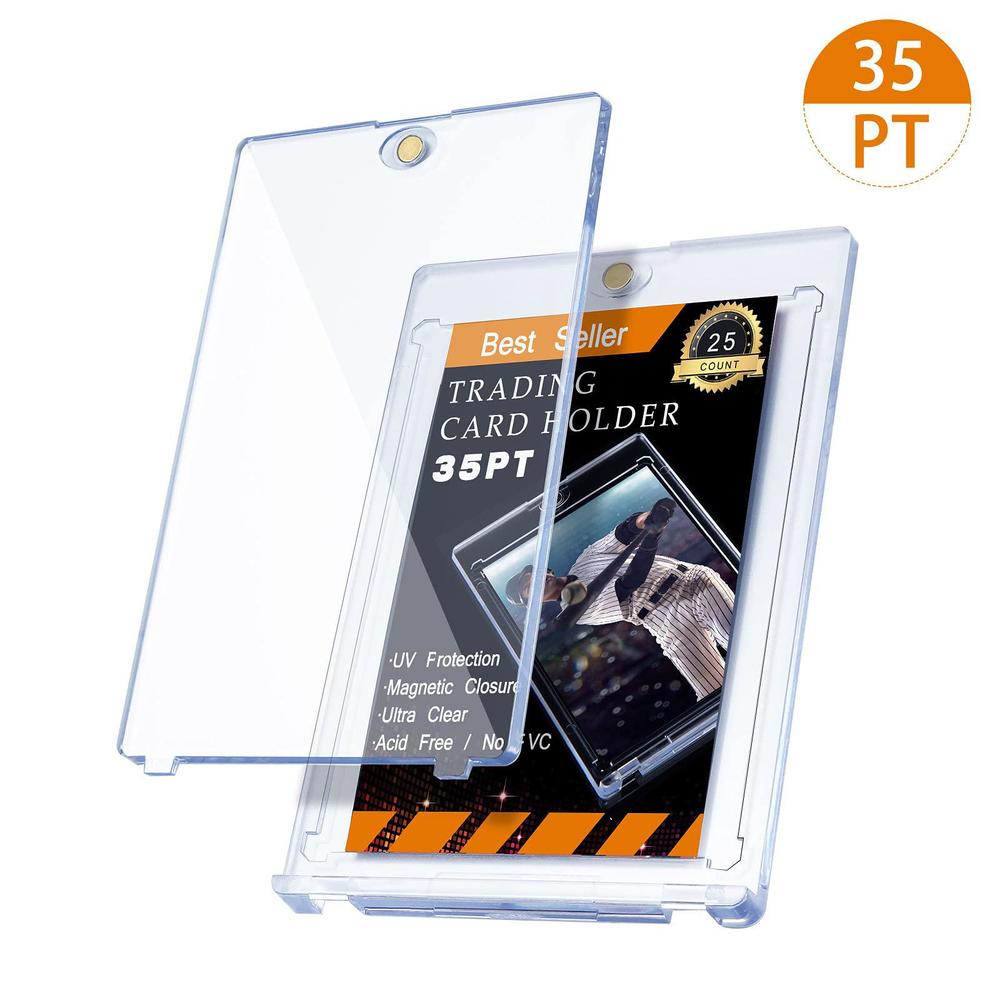 Zonon 10 pieces magnetic card holder 35 pt trading cards protectors clear acrylic cards protectors for baseball football sports car