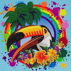 crystal art diamond painting card kit - rainbow toucan- create your own 7"x7" card kit - for ages 8 and up
